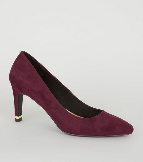 Dark Red Suedette Pointed Metal Heel Courts