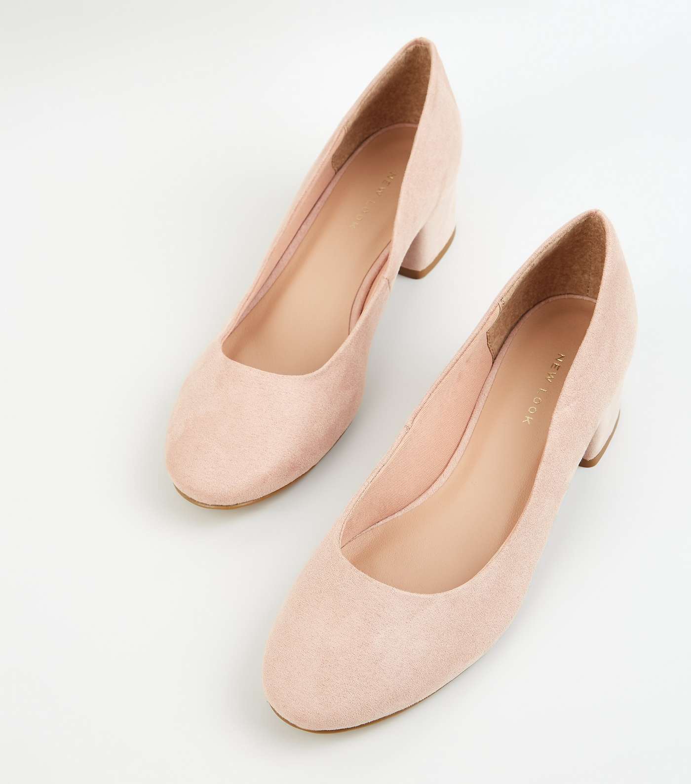 Pale Pink Suedette Low Block Heel Courts Image 3