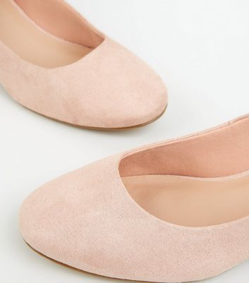 pink low block heels