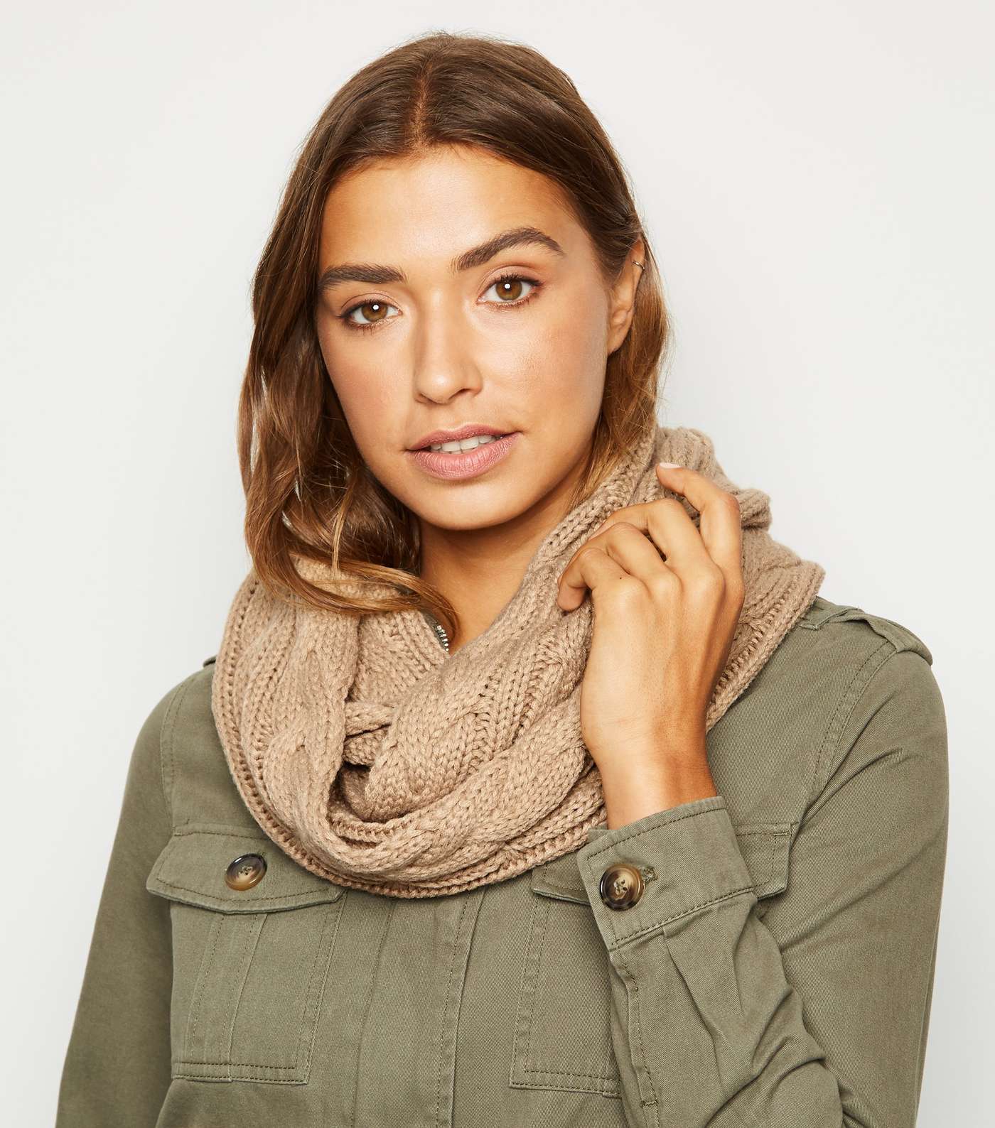 Camel Cable Knit Snood Image 2
