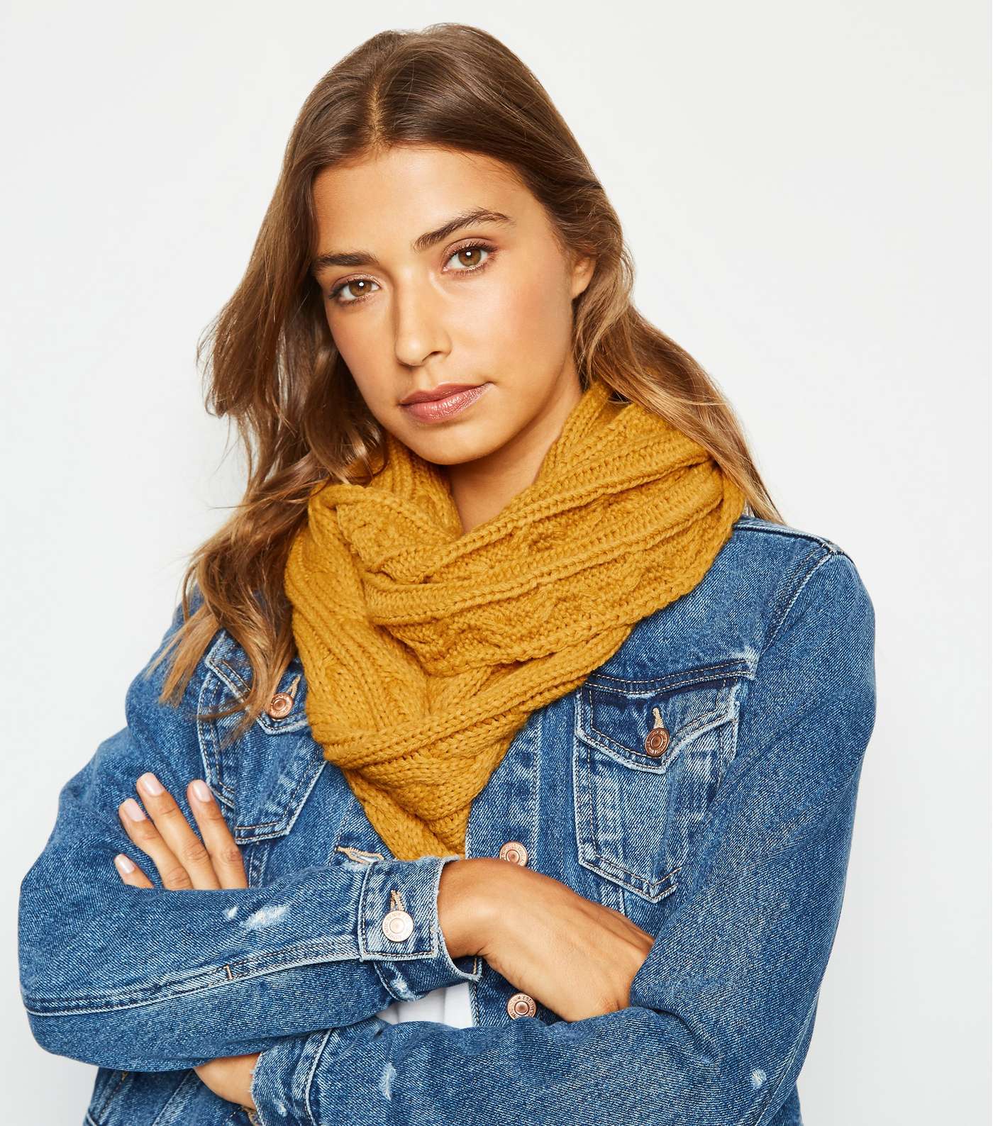 Mustard Cable Knit Snood Image 2