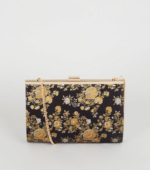 Black Floral Clip Clutch Bag
