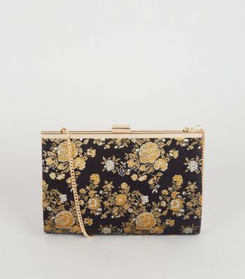 Black Floral Clip Clutch Bag | New Look