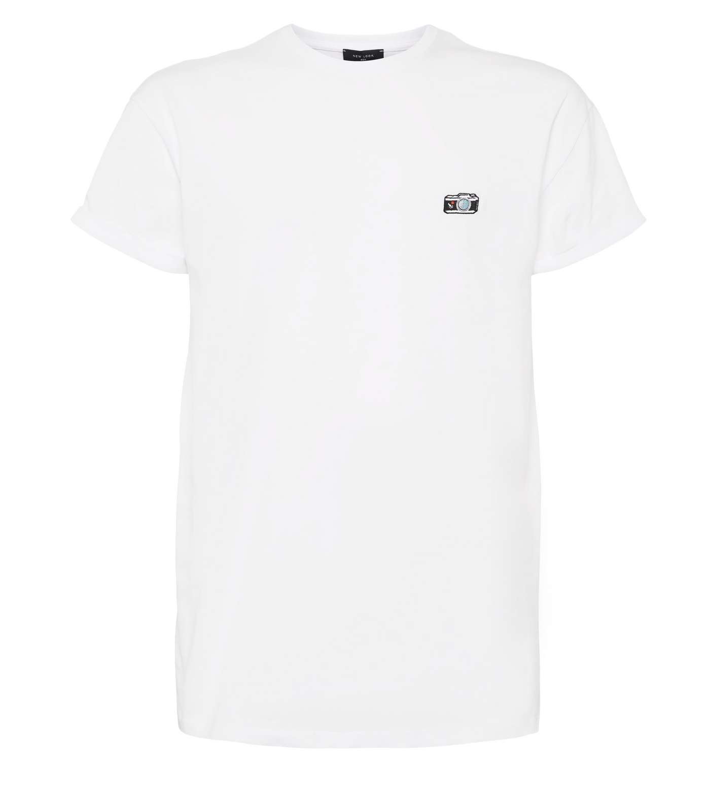 White Camera Embroidered Crew Neck T-Shirt Image 4