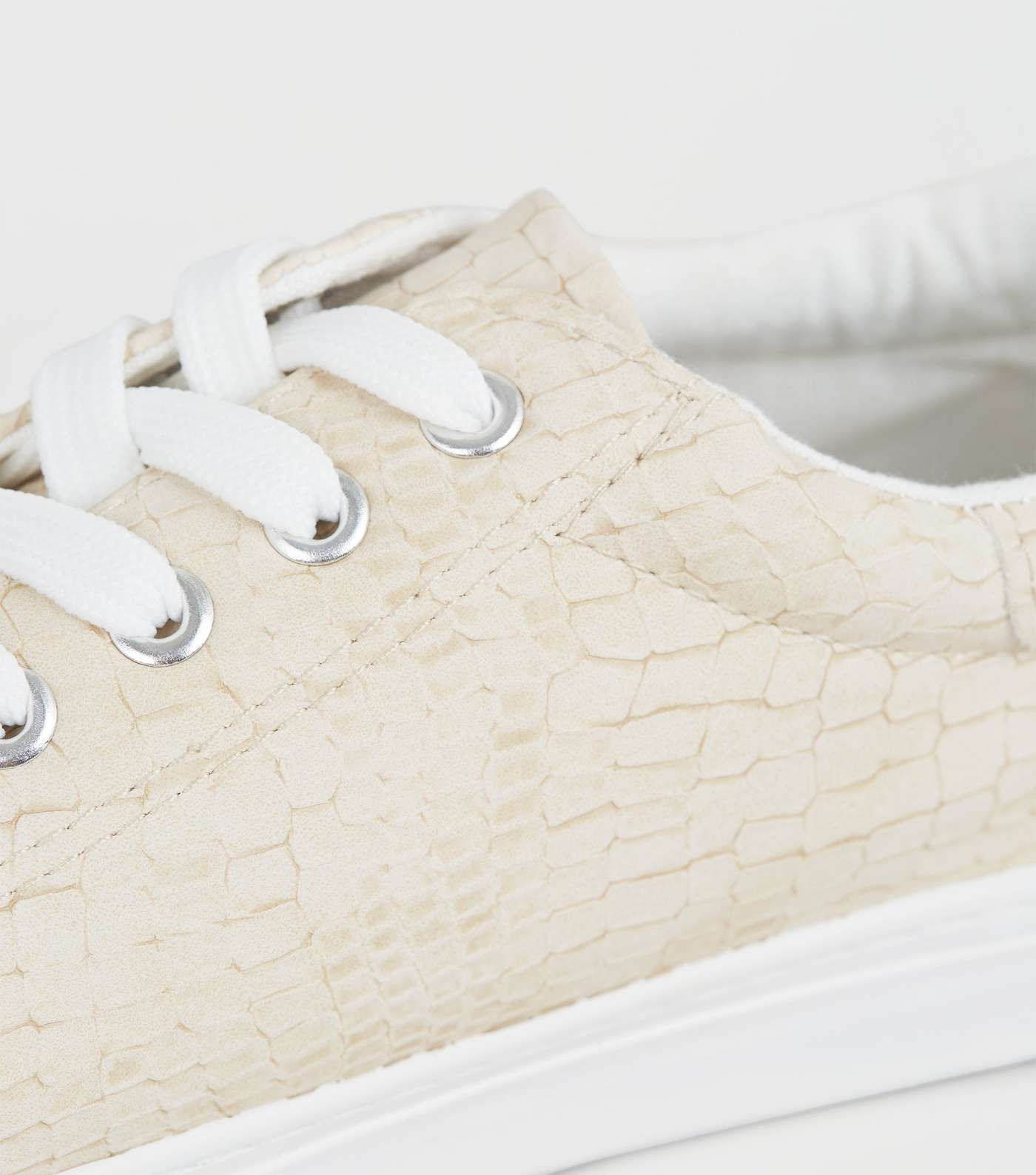 Off White Faux Croc Lace Up Trainers Image 4