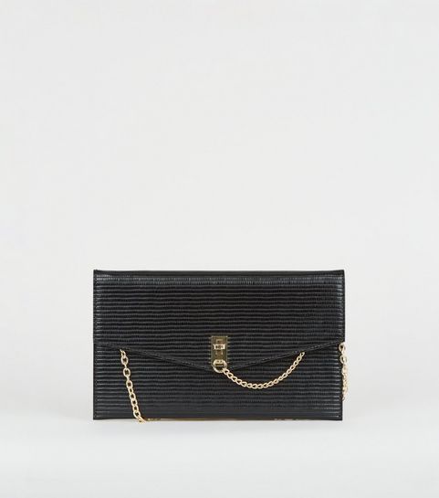 Black Faux Snake Chain Clutch 