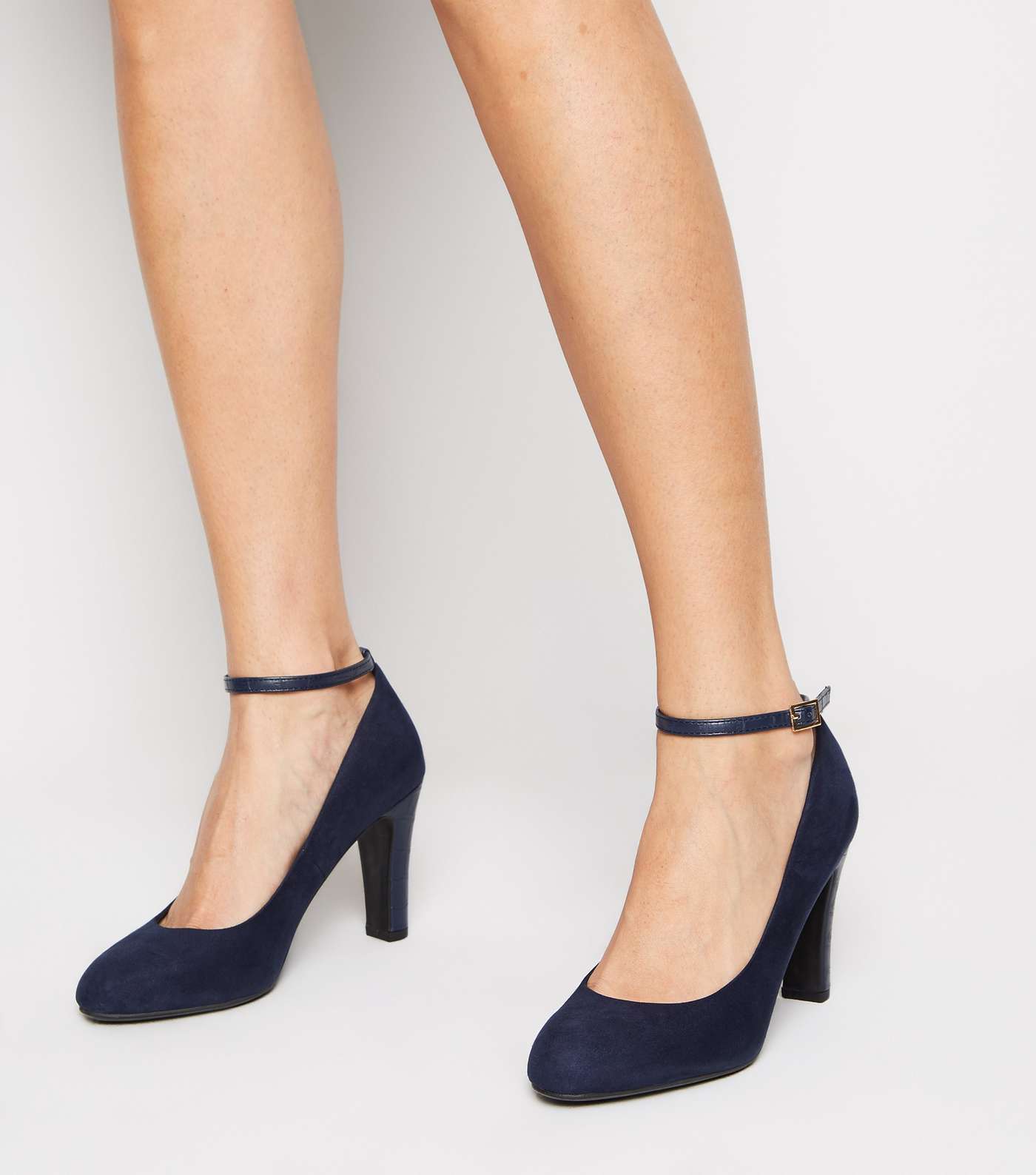 Navy Suedette Round Toe Court Shoes Image 2