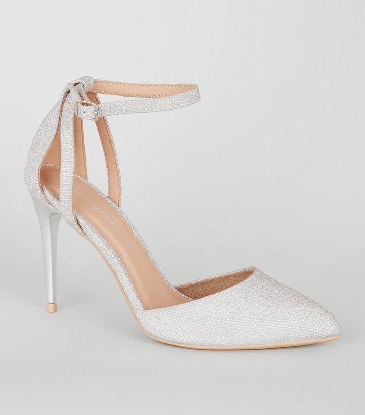 Silberfarbene Zweiteilige High Heels Mit Glitzer New Look