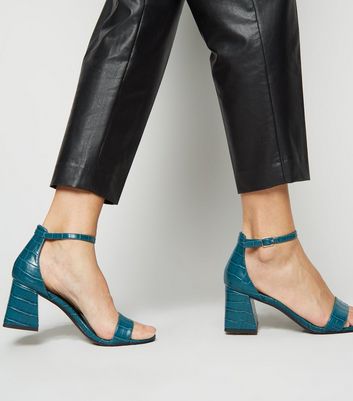 teal block heel sandals