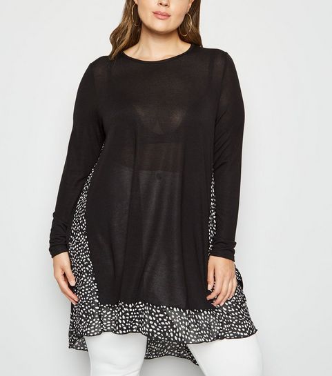 Blue Vanilla Curves - Top noir à pois et ourlet plongeant