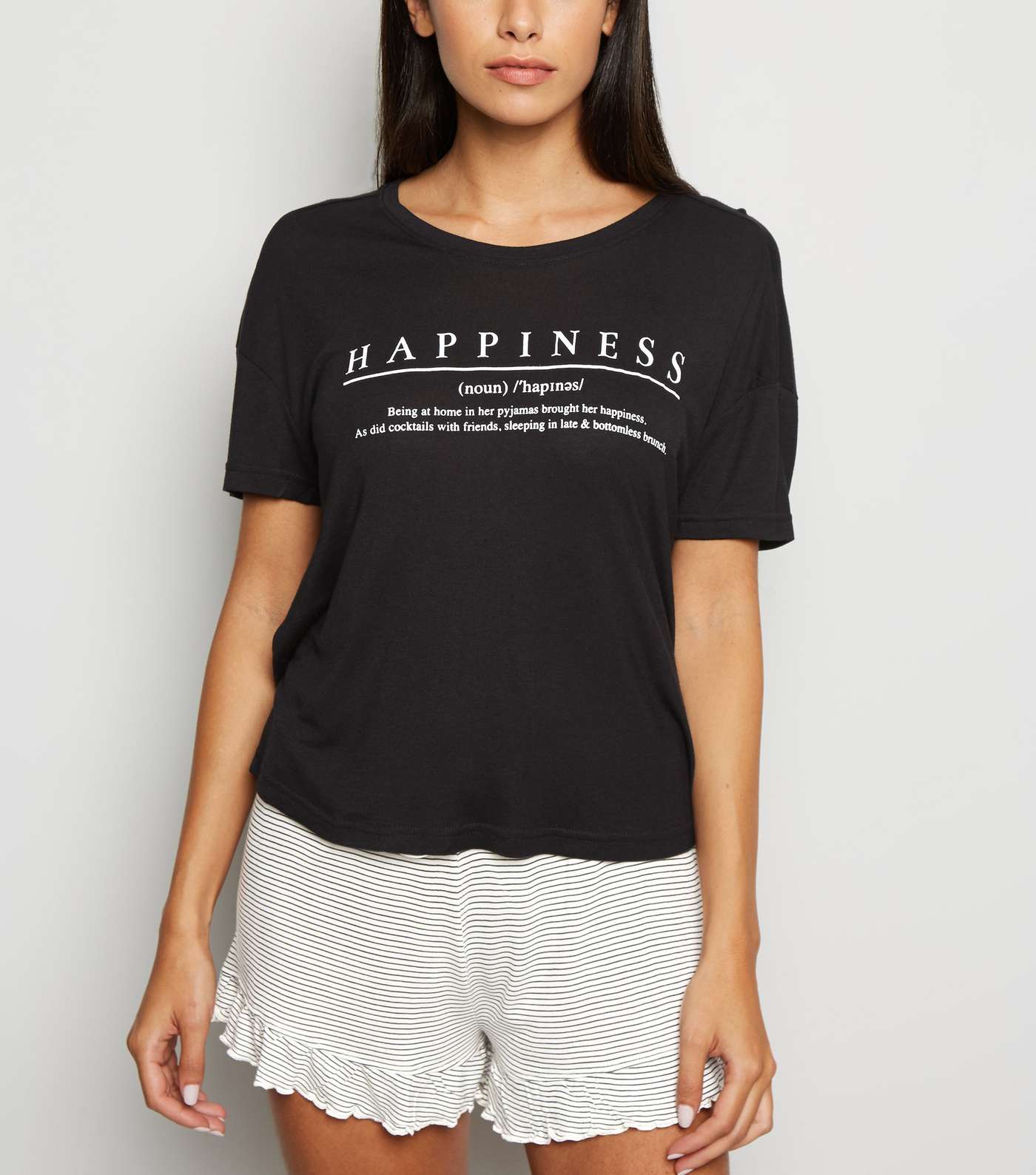 Off White Stripe Happiness Slogan Pyjama Set
