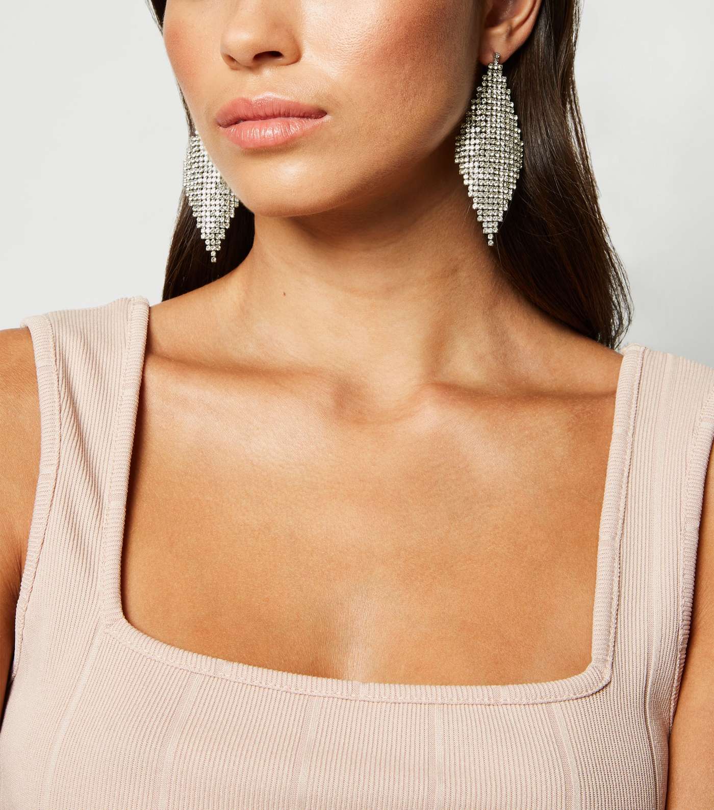 Silver Diamanté Tassel Earrings Image 2