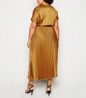 new look mustard pleated dress