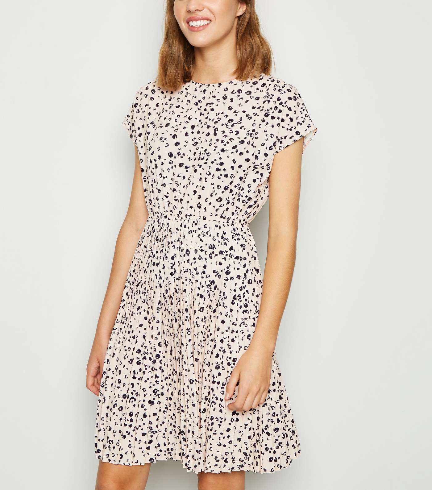 Off White Leopard Print Pleated Mini Dress