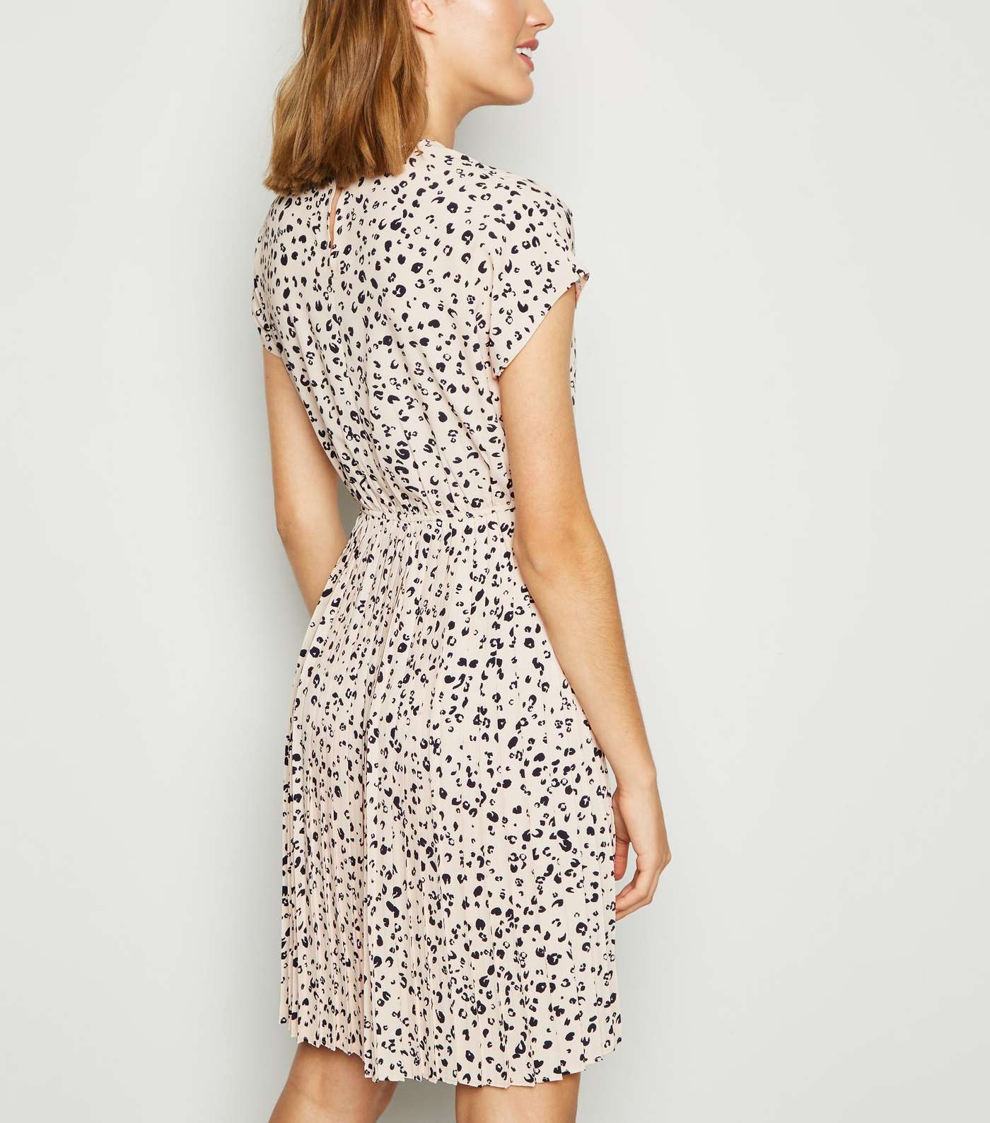 Off White Leopard Print Pleated Mini Dress Image 3