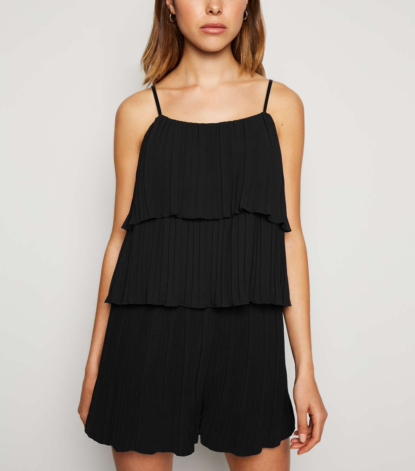 Black Pleated Tiered Cami