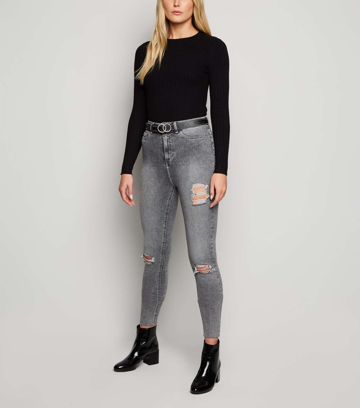 Tall Dark Grey Ripped Hallie Super Skinny Jeans