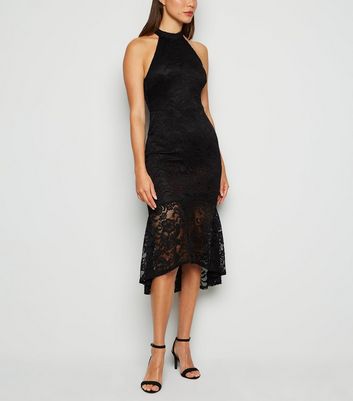 black lace fishtail dress