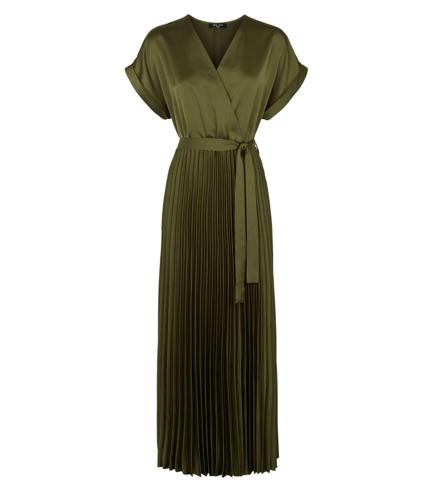 Tall Khaki Satin Pleated Midi Dress Image 4