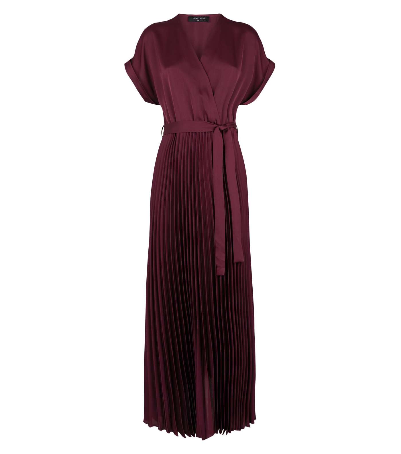 Tall Burgundy Satin Pleated Midi Dress Image 4