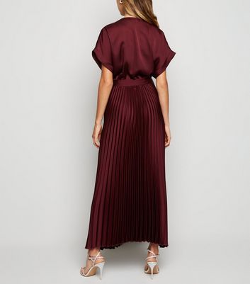 pleated burgundy dress
