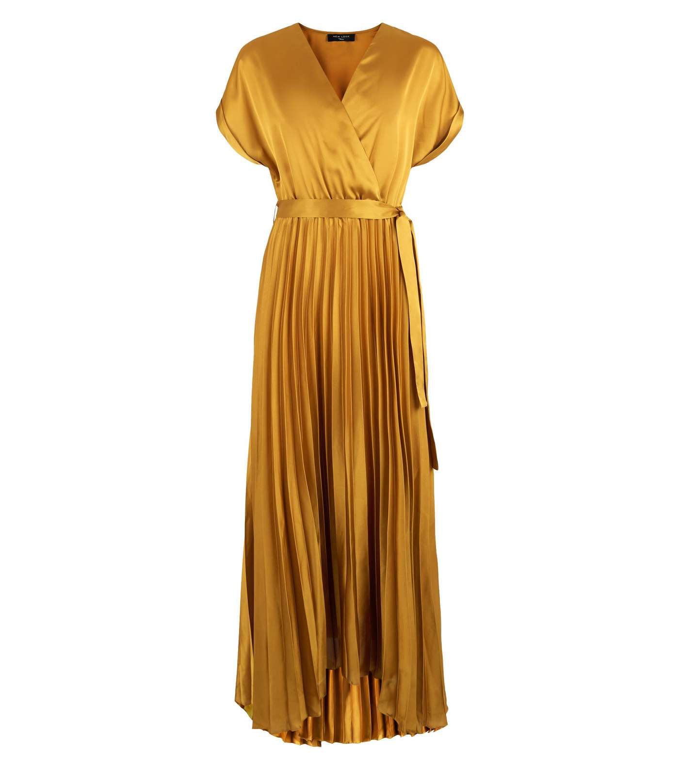 Tall Mustard Satin Pleated Midi Dress Image 4