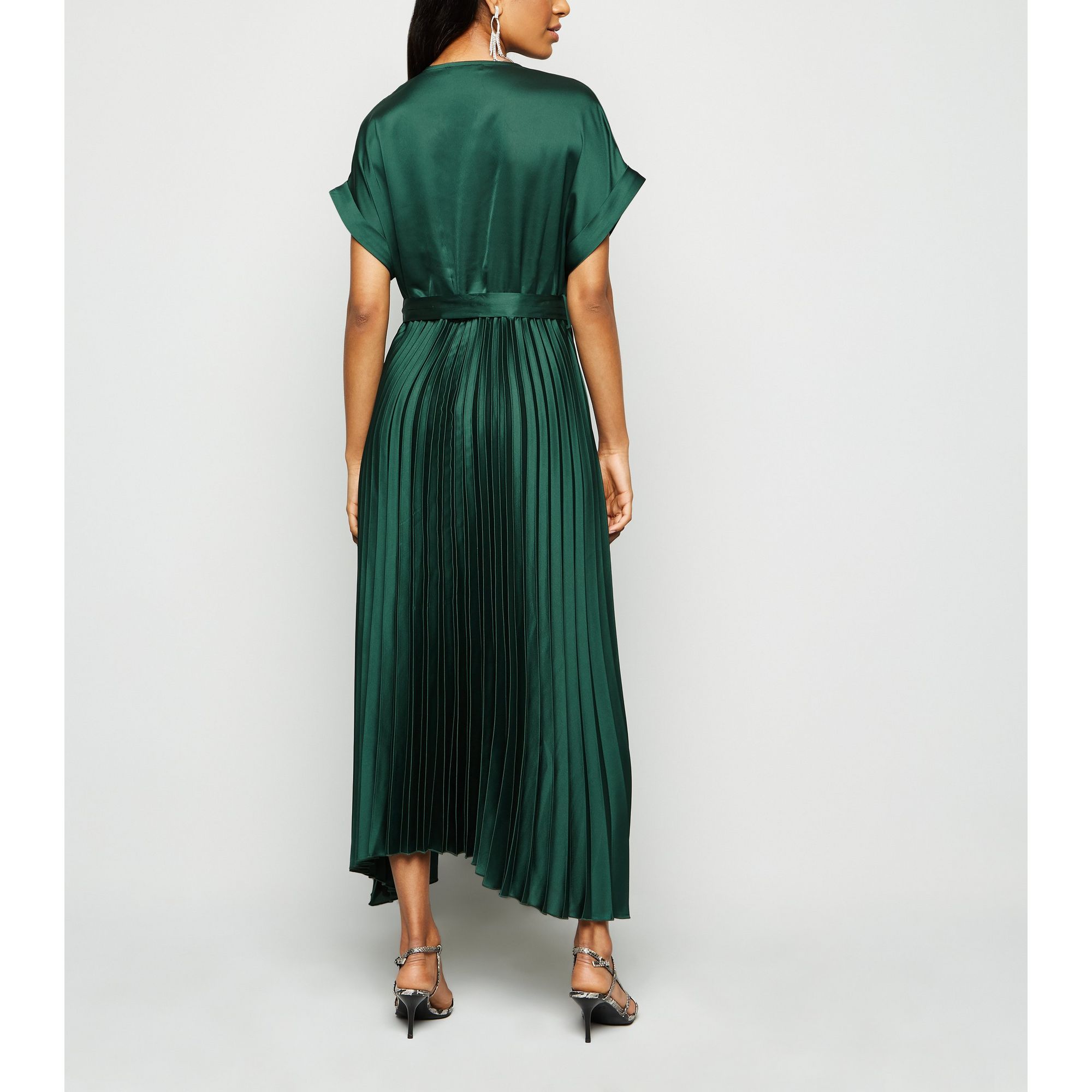 New Look Petite Pleated Satin Midi Dress | eBay