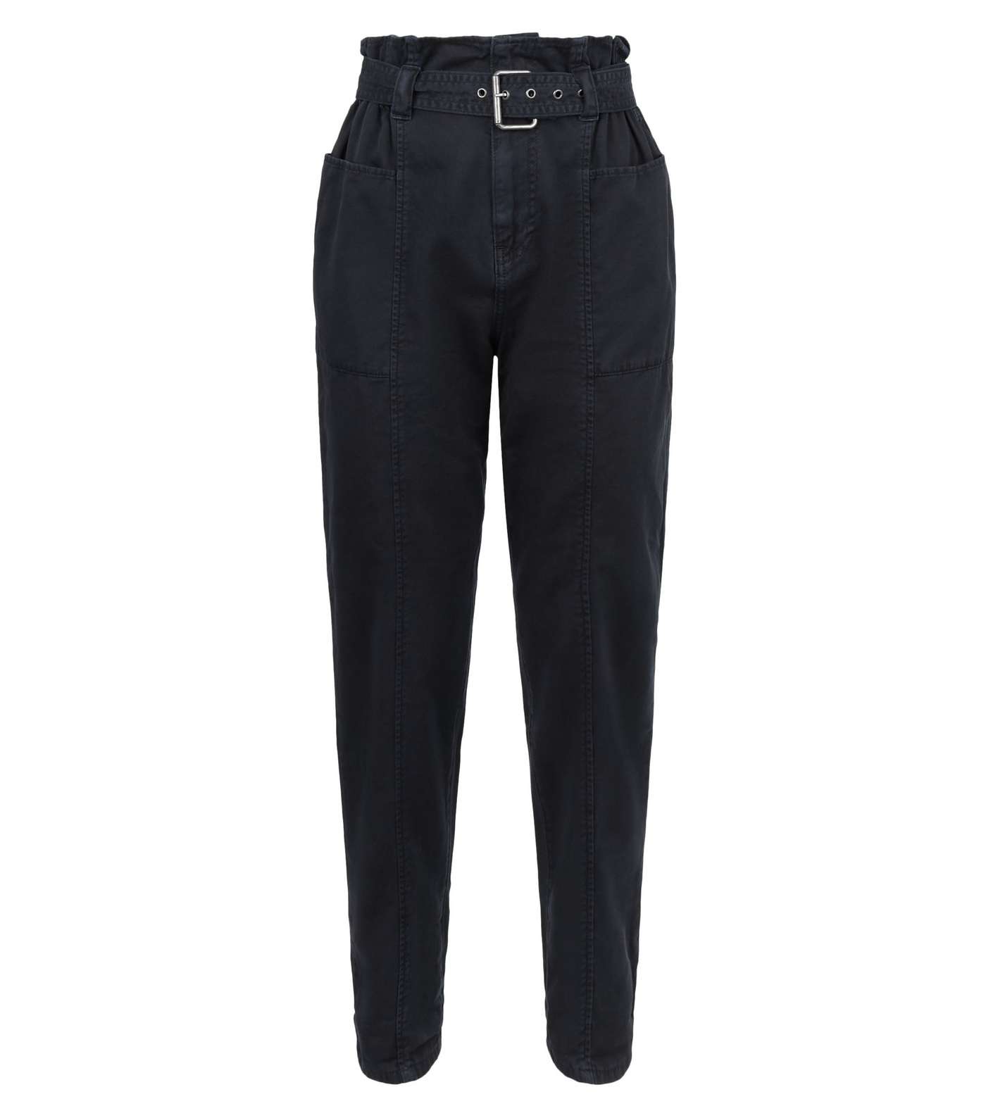 Black Denim High Waist Belted Utility Trousers Image 4