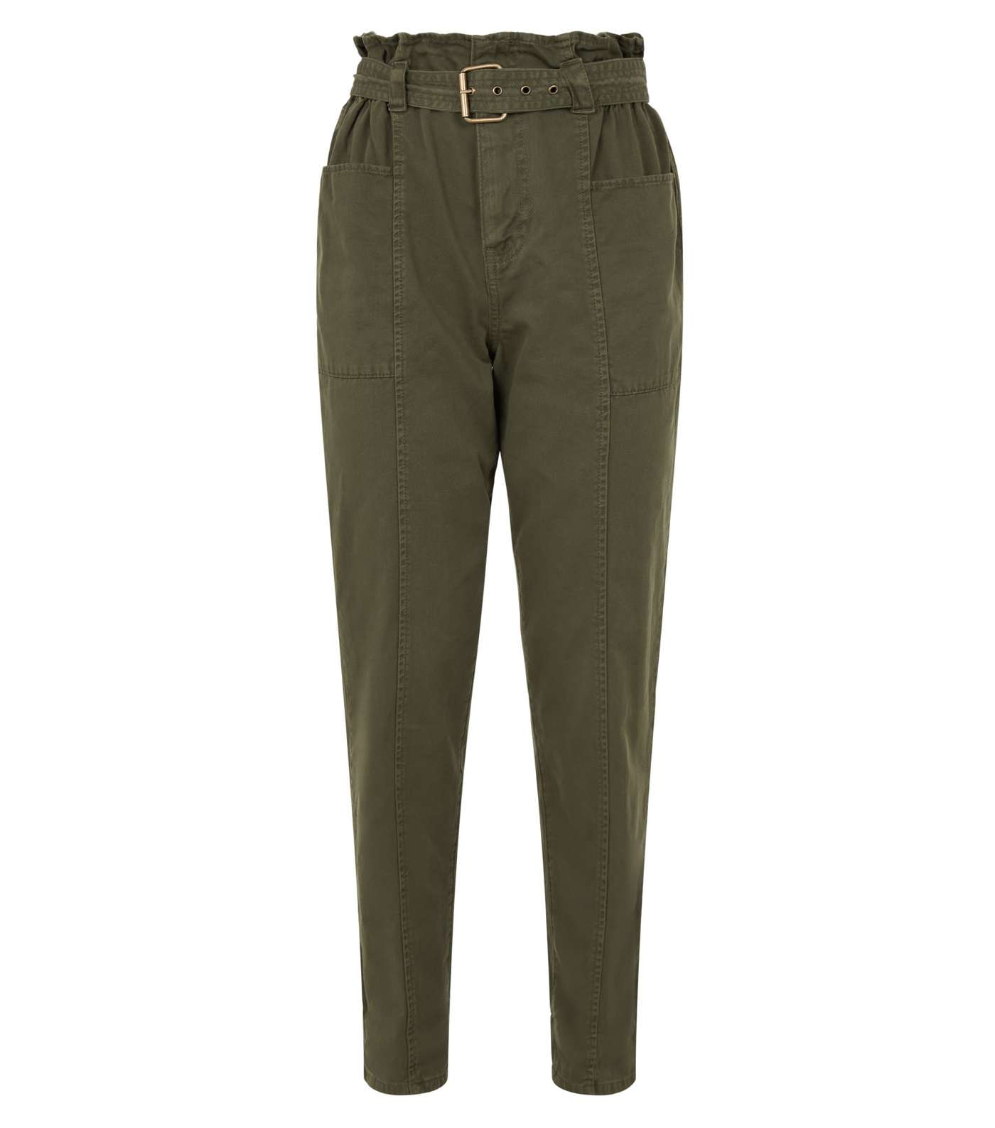 Khaki Denim High Waist Belted Utility Trousers Image 4