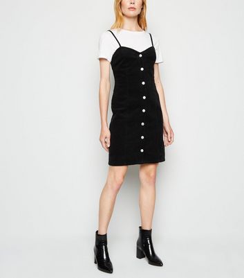 black corduroy pinafore dress