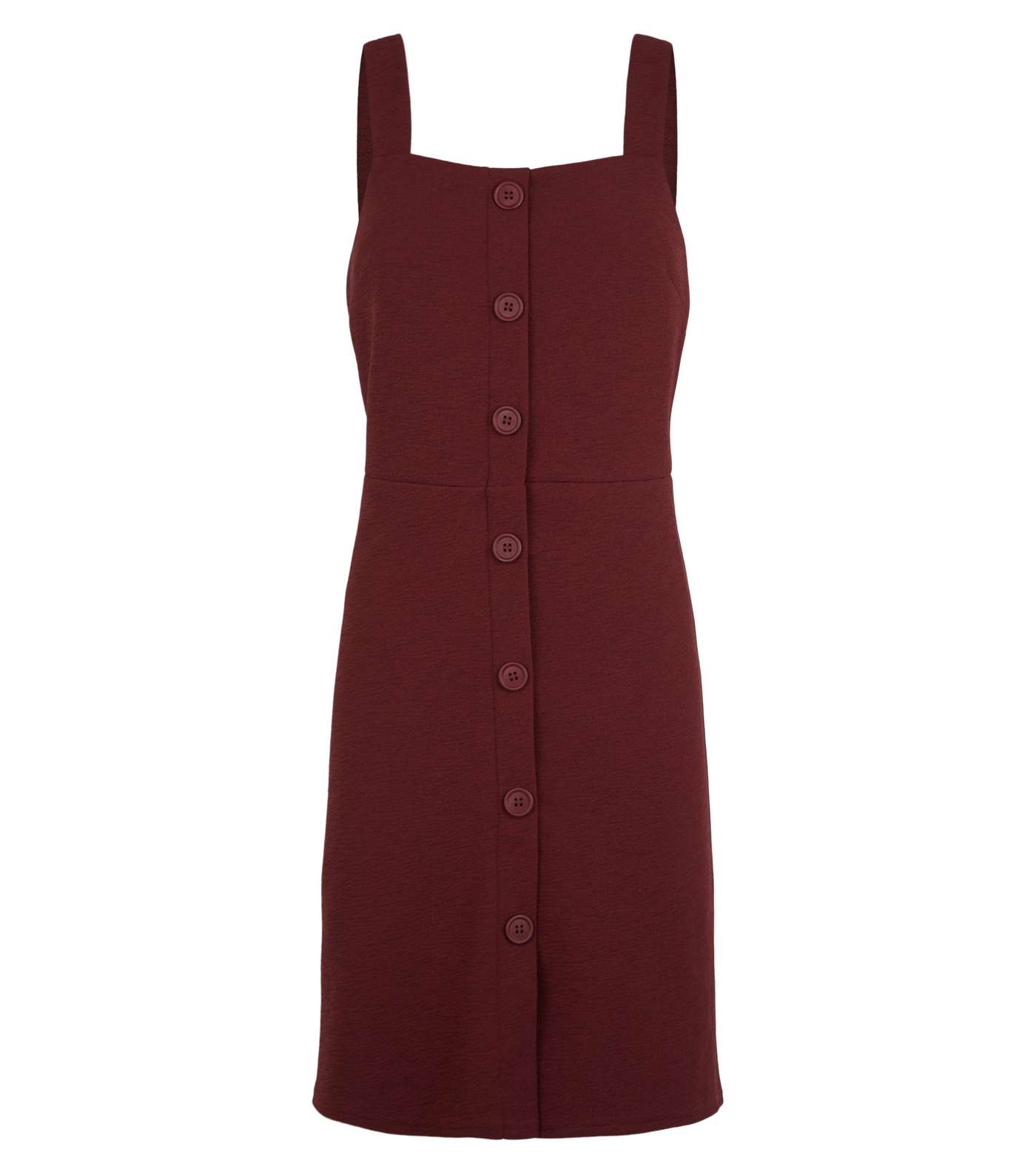 Burgundy Button Front Fitted Pinafore Dress Image 4