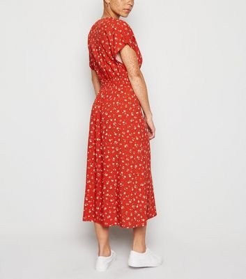 new look red floral midi dress