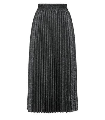 Petite Grey Glitter Pleated Midi Skirt New Look