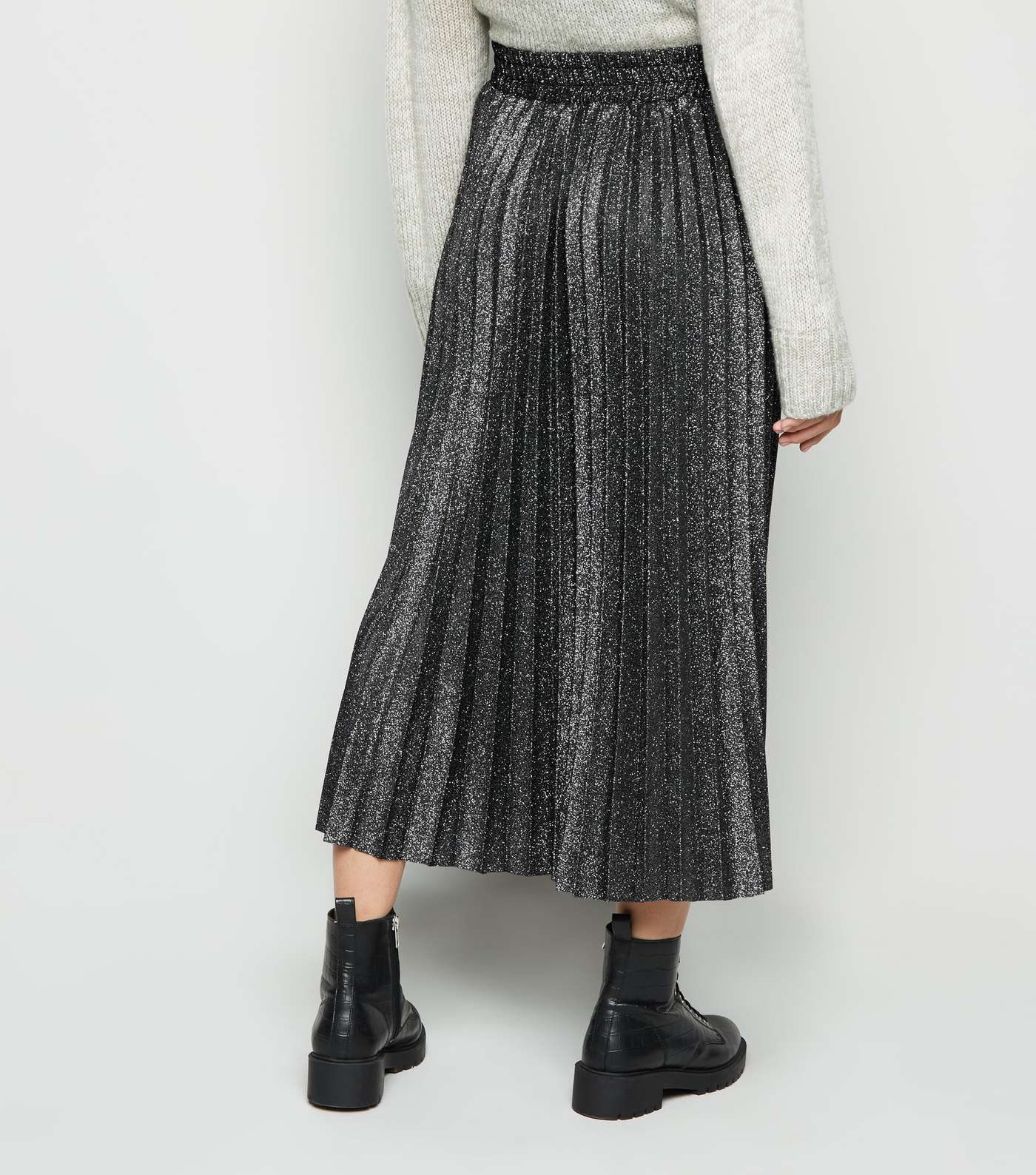 Petite Grey Glitter Pleated Midi Skirt Image 3