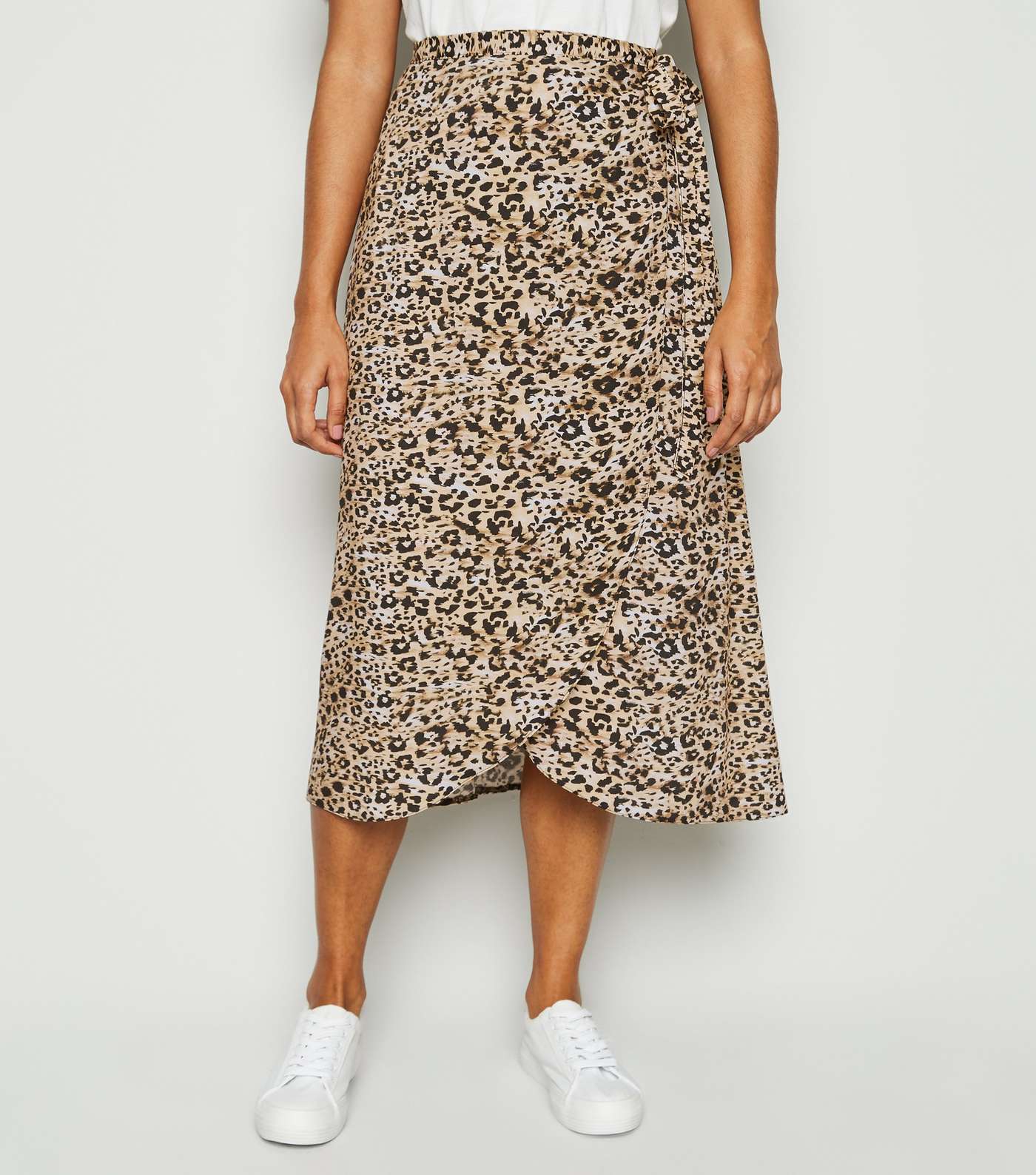 Petite Brown Leopard Print Wrap Midi Skirt Image 2