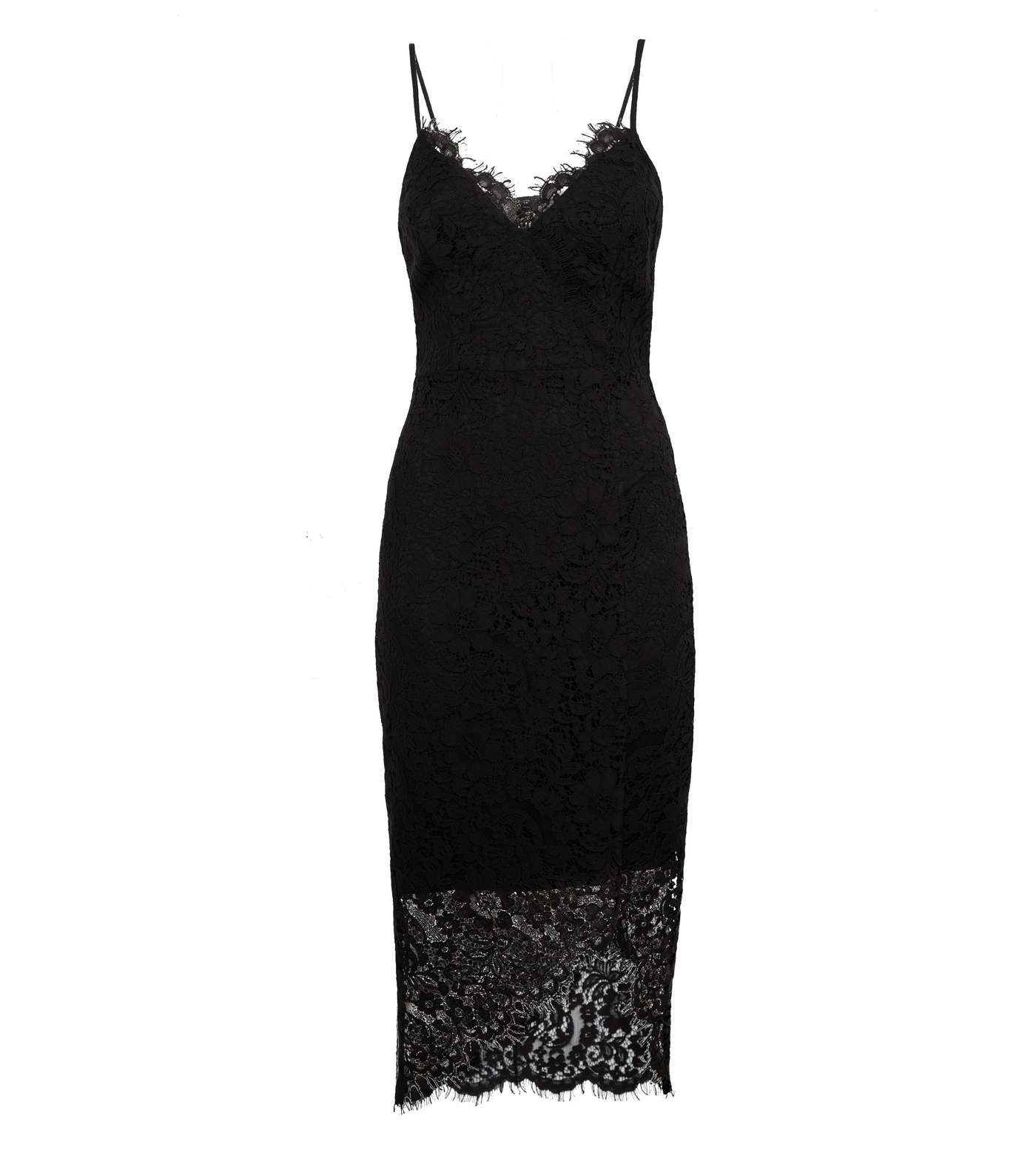 Black Lace Asymmetric Wrap Midi Dress Image 4