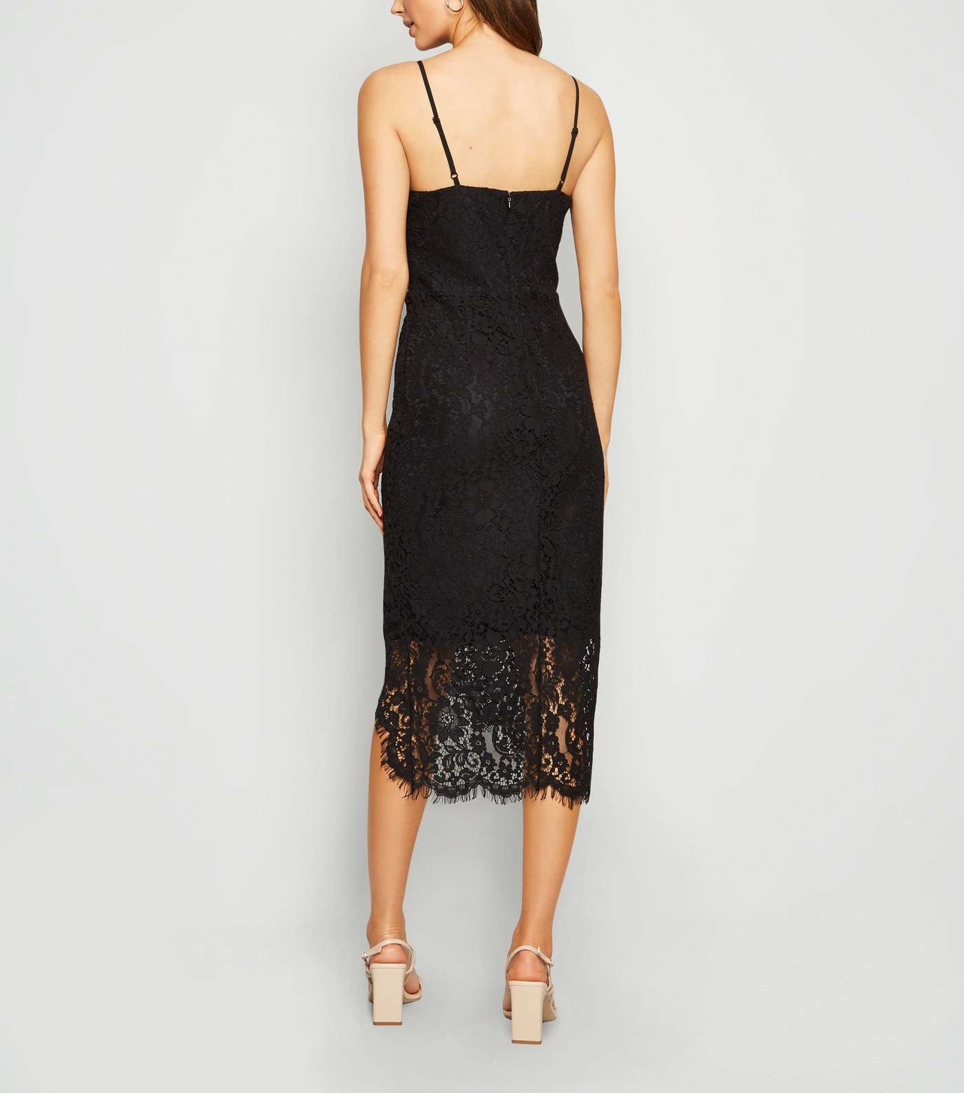 Black Lace Asymmetric Wrap Midi Dress Image 3