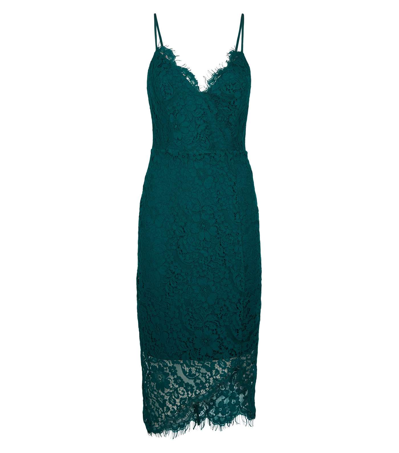 Dark Green Lace Asymmetric Wrap Midi Dress Image 4