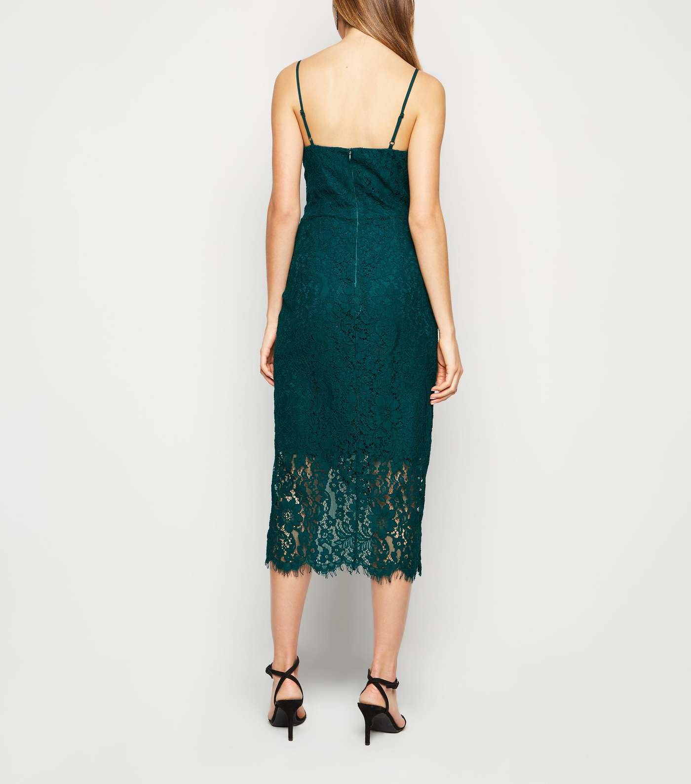 Dark Green Lace Asymmetric Wrap Midi Dress Image 2