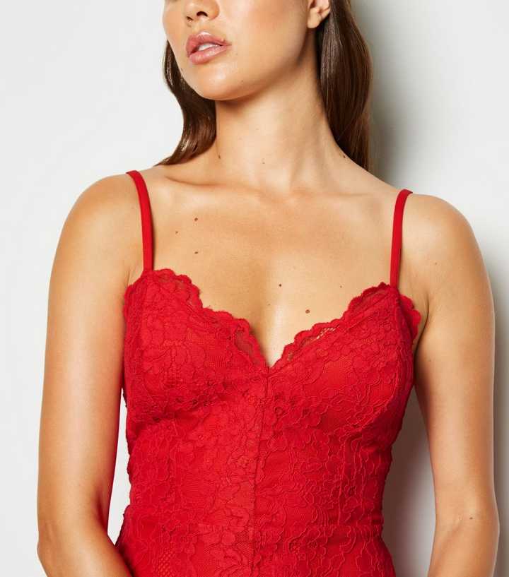 Red Strappy Lace Bralette | New Look