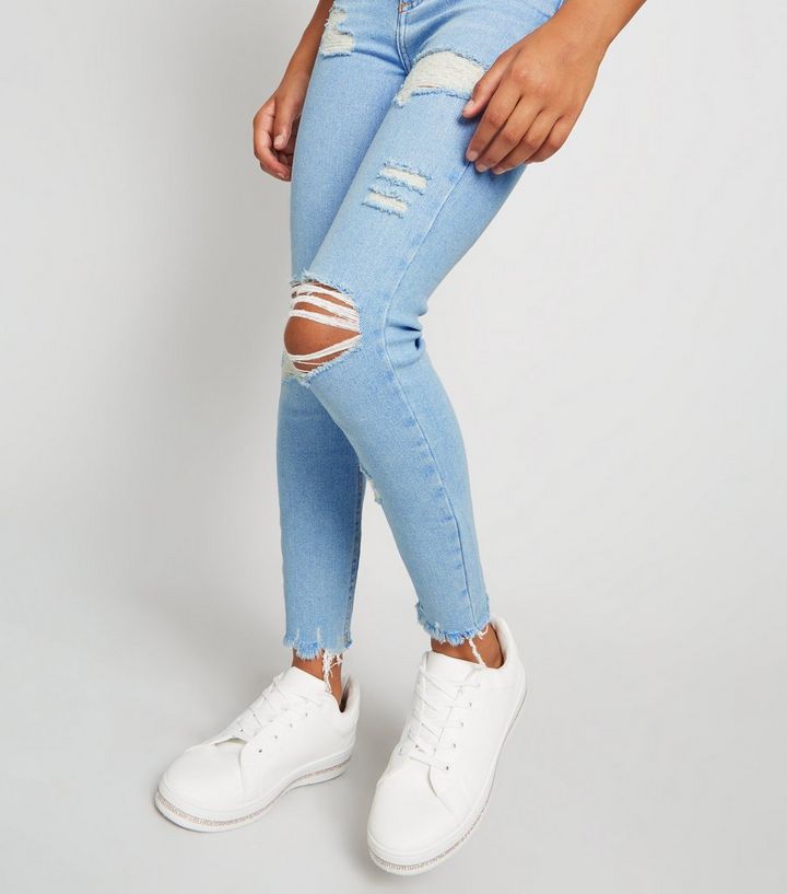 Girls Blue Bleach High Waist Hallie Super Skinny Jeans New Look