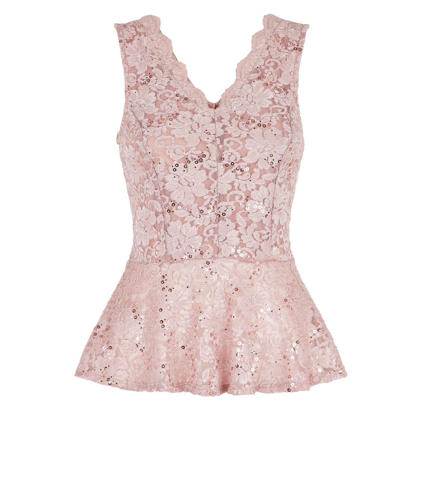 Pale Pink Sequin Lace Peplum Top Image 4