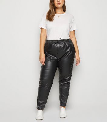 black leather look joggers