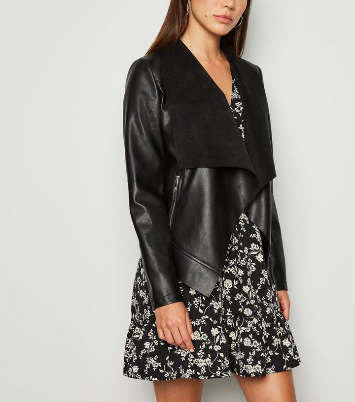 Black Leather Look Waterfall Jacket Add To Saved Items Remove From
