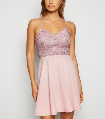 pink sequin skater dress