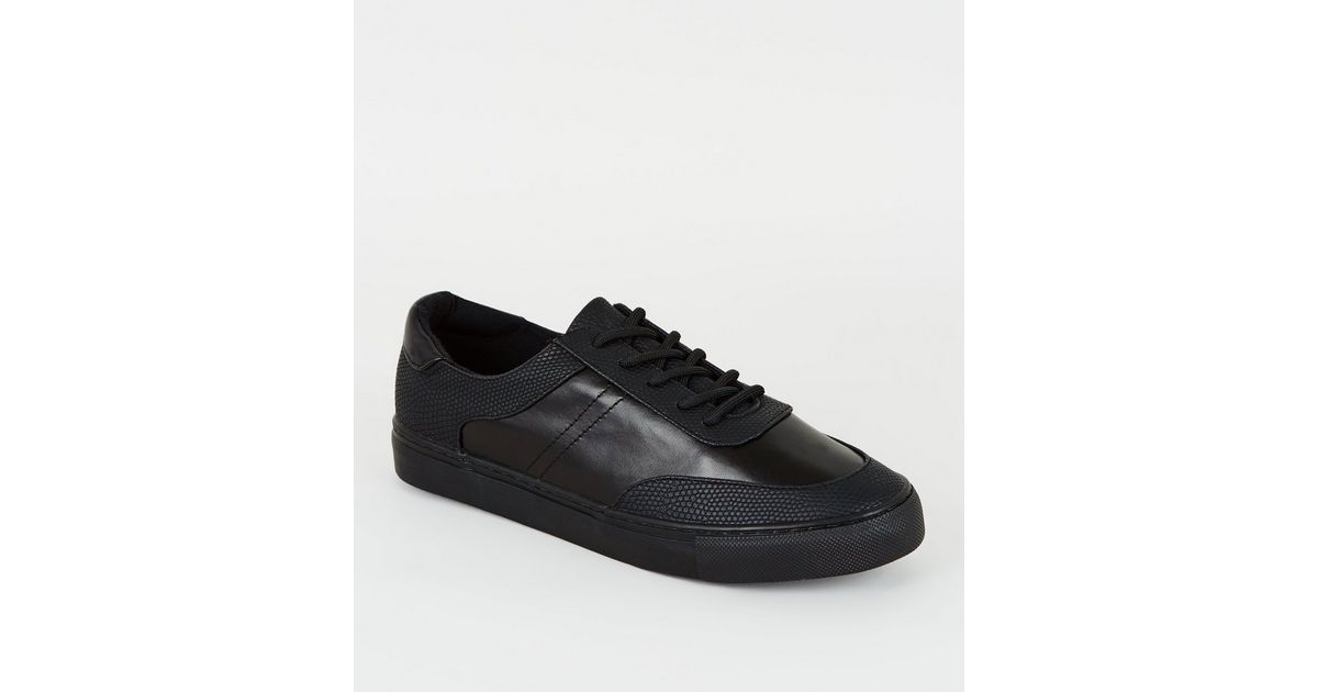 Black Leather-Look Lace Up Trainers | New Look