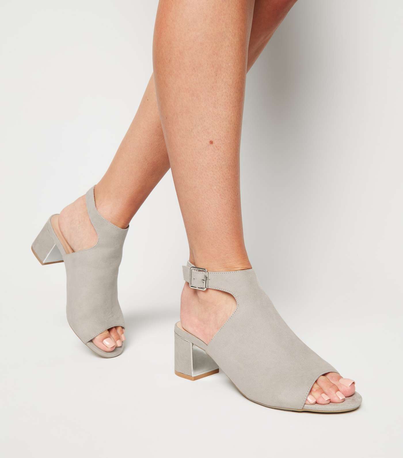 Wide Fit Grey Suedette Block Heels Image 2