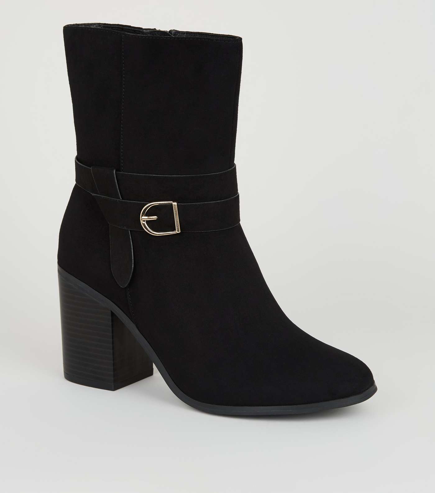 Wide Fit Black Suedette Heeled Calf Boots