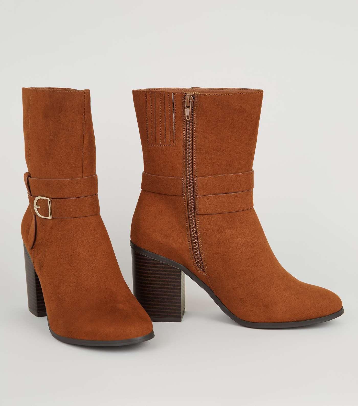Wide Fit Tan Suedette Heeled Calf Boots Image 4