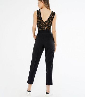 Image of Black High Tie Waist Tapered Trousers New Look